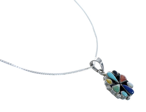 Southwest Multicolor Multistone Sterling Silver Box Chain Necklace Set JX129274